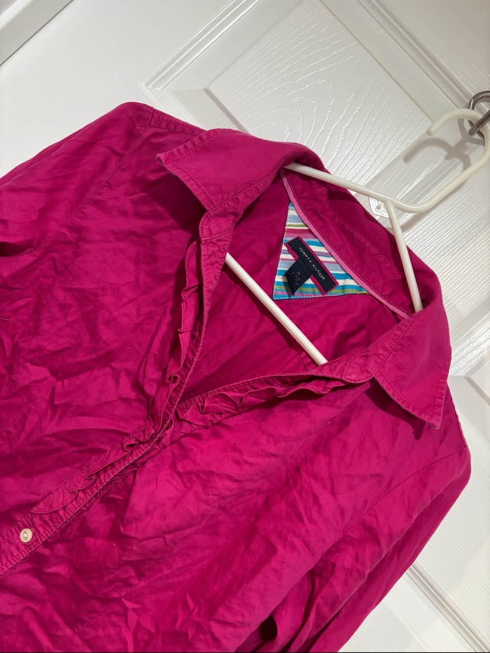 TOMMY HILFIGER Junior’s 100% Cotton Fuchsia Button-Down